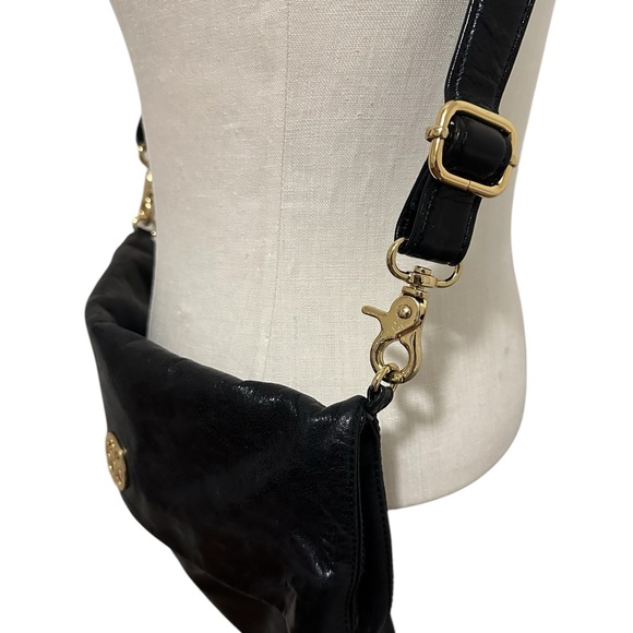 Tory Burch Dena Leather Crossbody Bag Handbag Folding Magnetic Flap Black - Picture 11 of 14